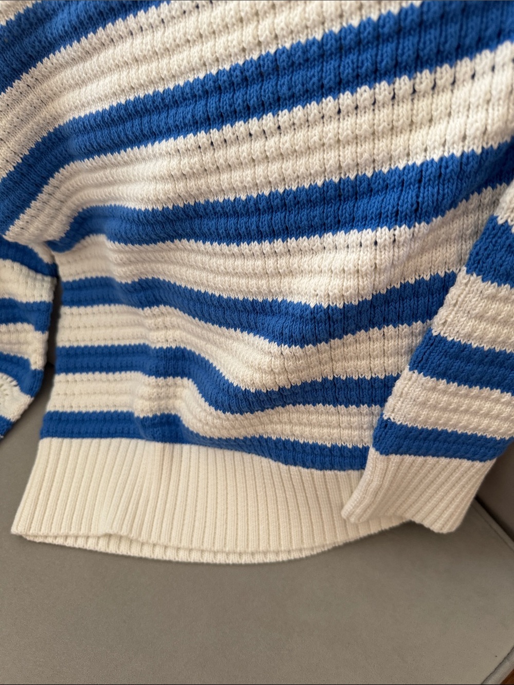 J. Crew Ivory Crewneck Sweater with Blue Stripes - Picture 7 of 7